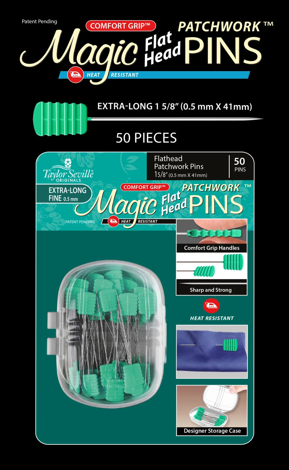 Magic Pins Flat Head Patchwork Extra Long 50pc