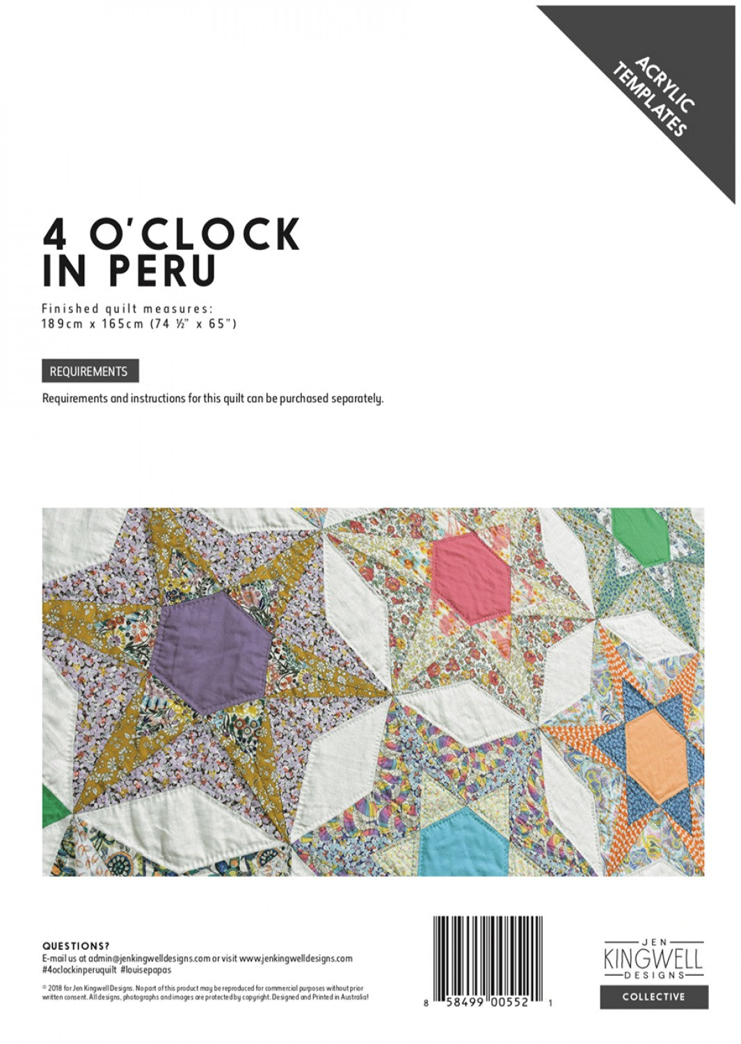 4 O'Clock In Peru Template Only by Jen Kingwell Designs - Special Order