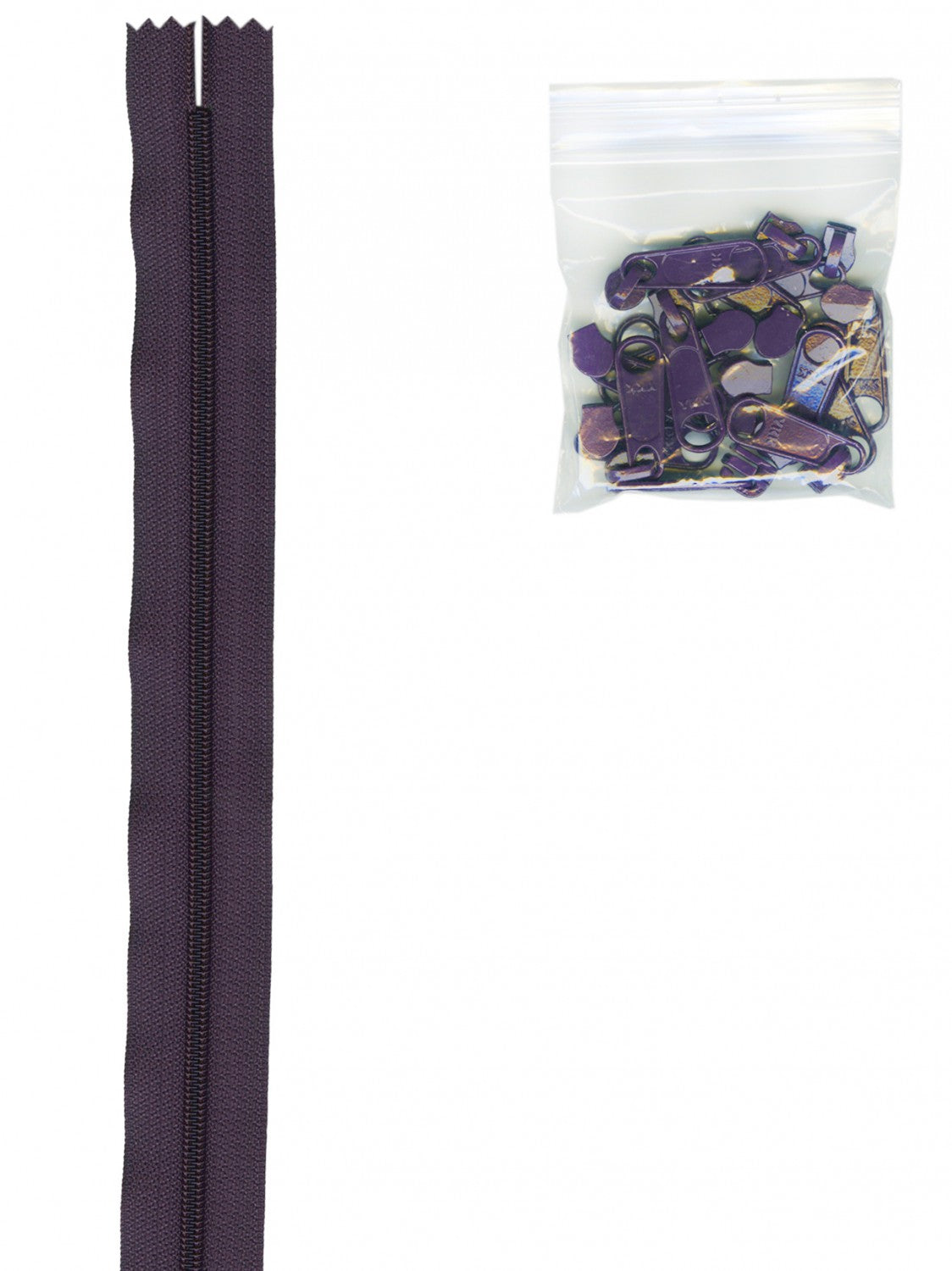 4 Yards of 16mm #4.5 Zipper Chain and 16 Extra-Large Coordinated Pulls Eggplant # ZIPYD-240- Special Order