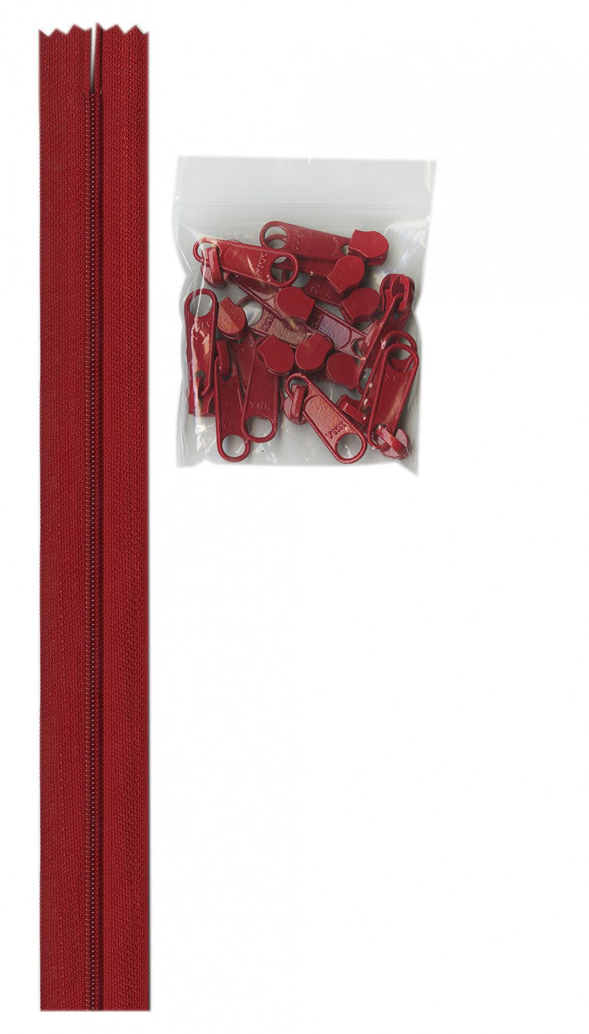 4 Yards of 16mm #4.5 Zipper Chain and 16 Extra-Large Coordinated Pulls Hot Red # ZIPYD-265- Special Order