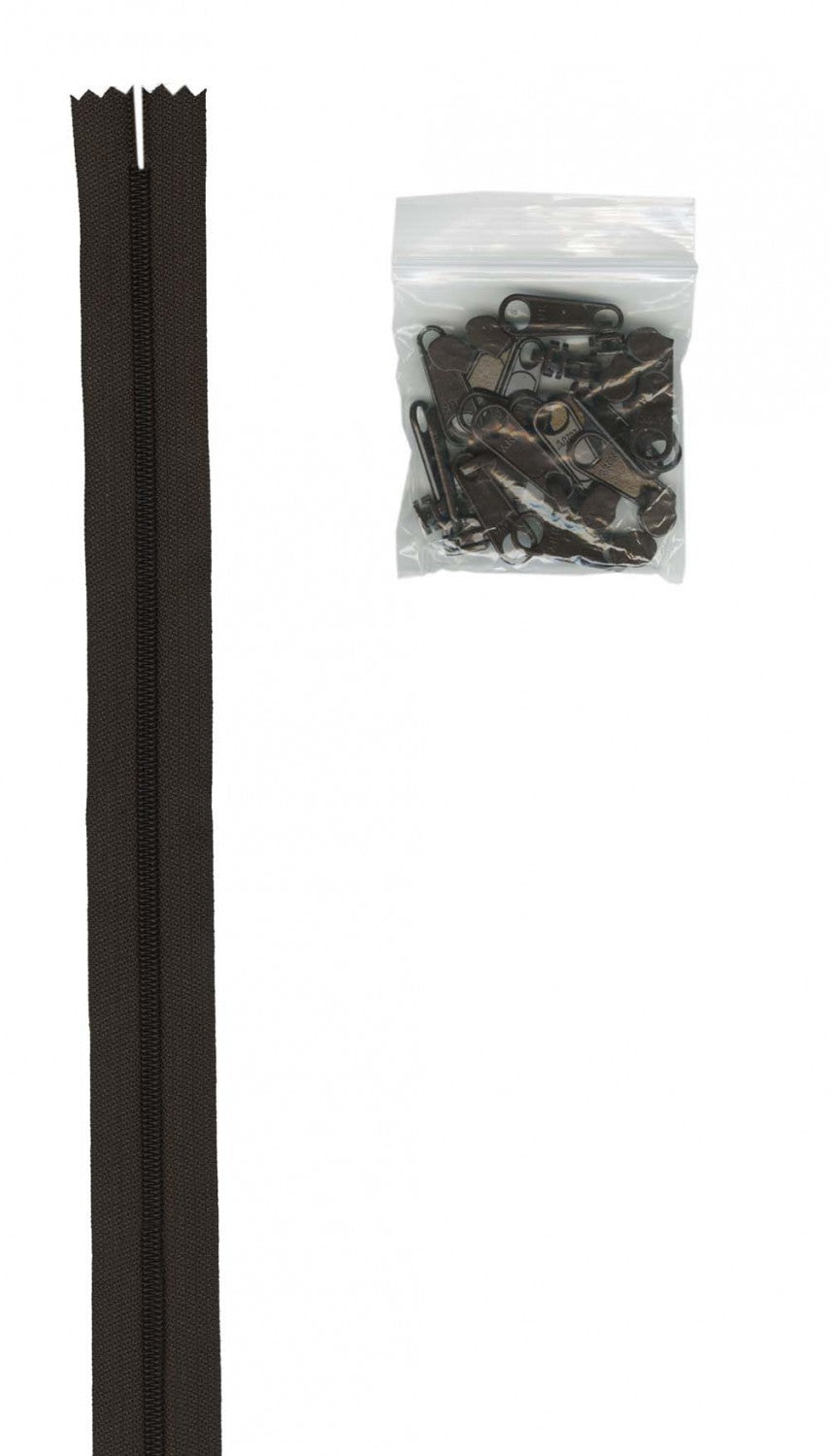 4 Yards of 16mm #4.5 Zipper Chain and 16 Extra-Large Coordinated Pulls Sable # ZIPYD-145- Special Order