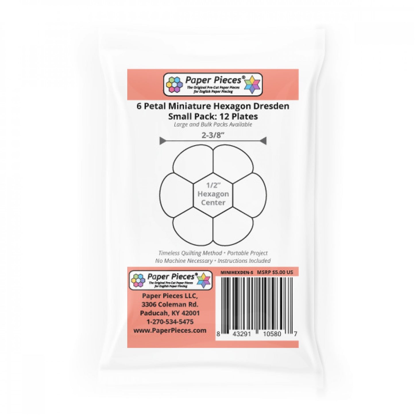 6 Petal Miniature Hexagon Dresden: Small Pack # MINIHEXDEN-S - Special Order