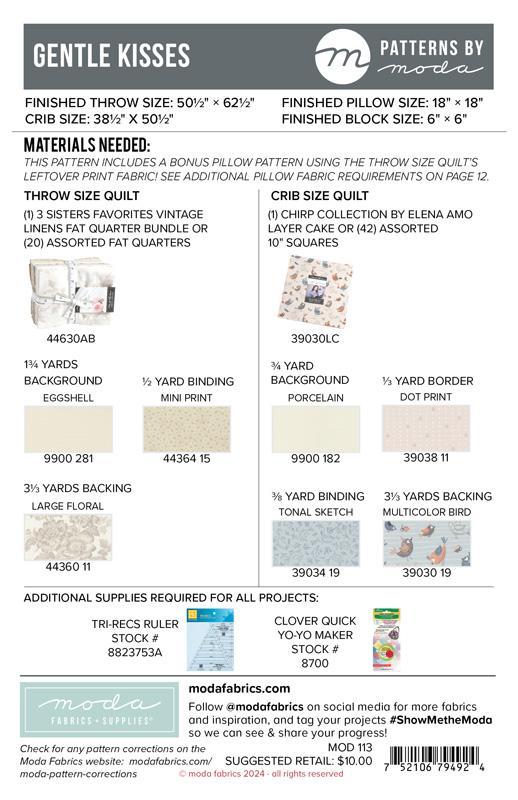 Gentle Kisses Quilt Pattern by Moda Fabrics