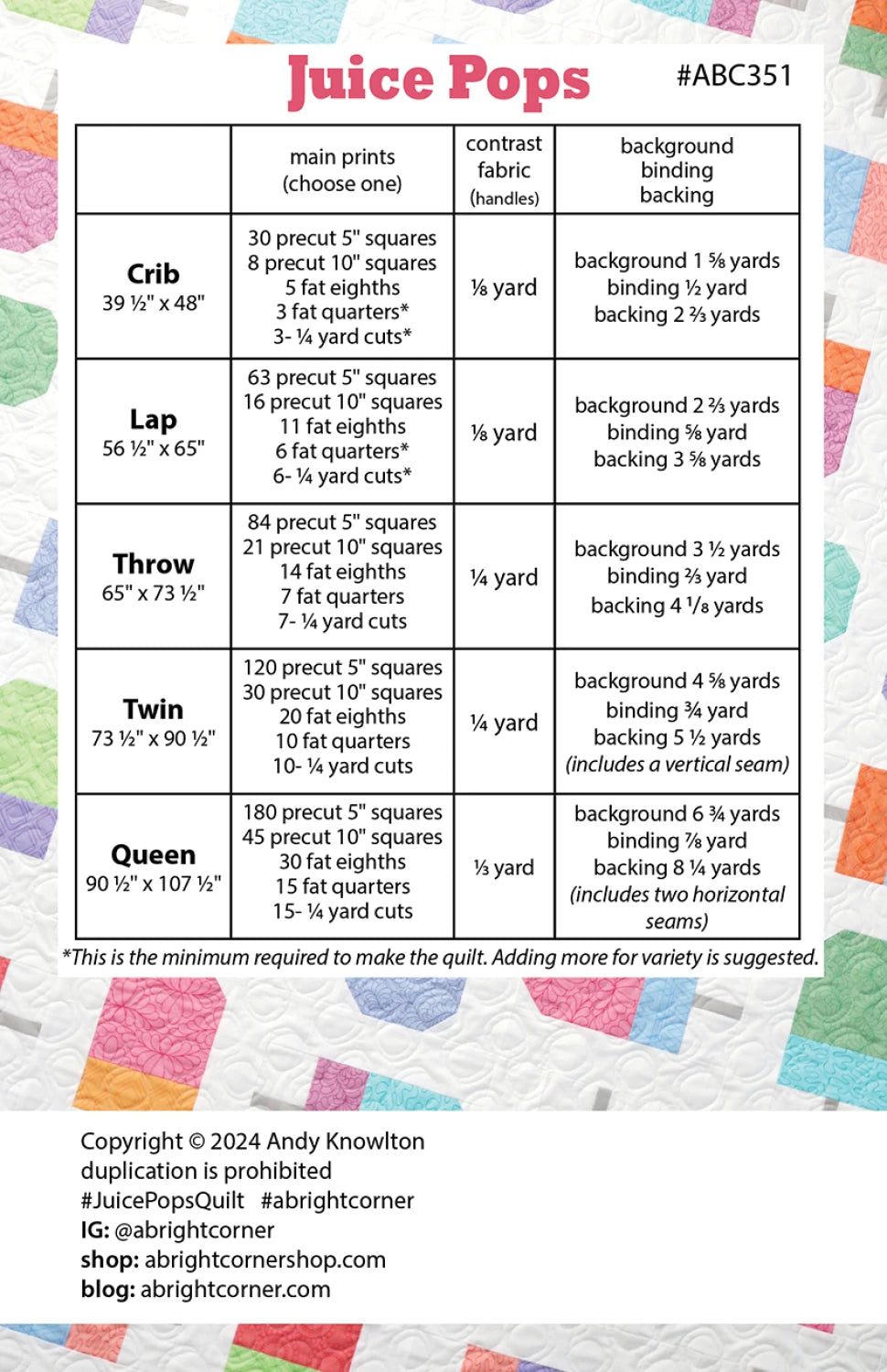 Juice Pops Quilt Pattern by A Bright Corner