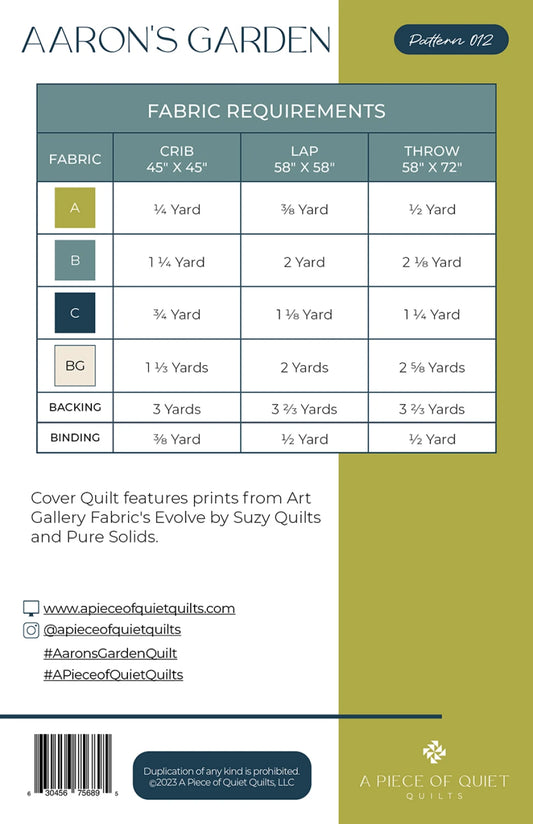Aaron's Garden Quilt Pattern by A Piece of Quiet Quilts