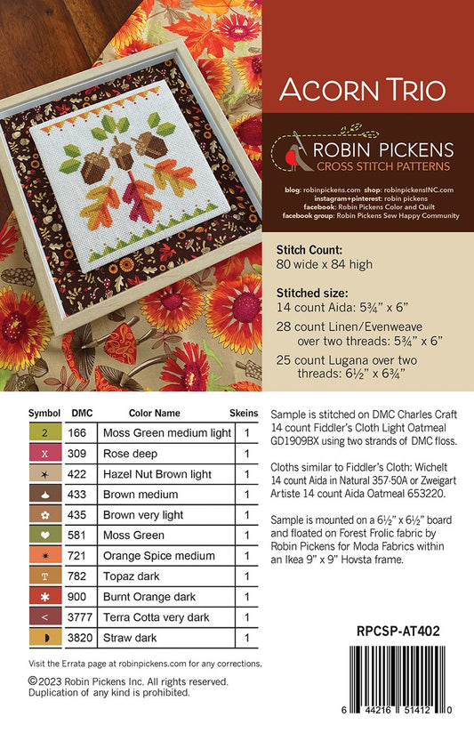 Acorn Trio Cross Stitch Pattern # RPCSP-AT402 - Special Order