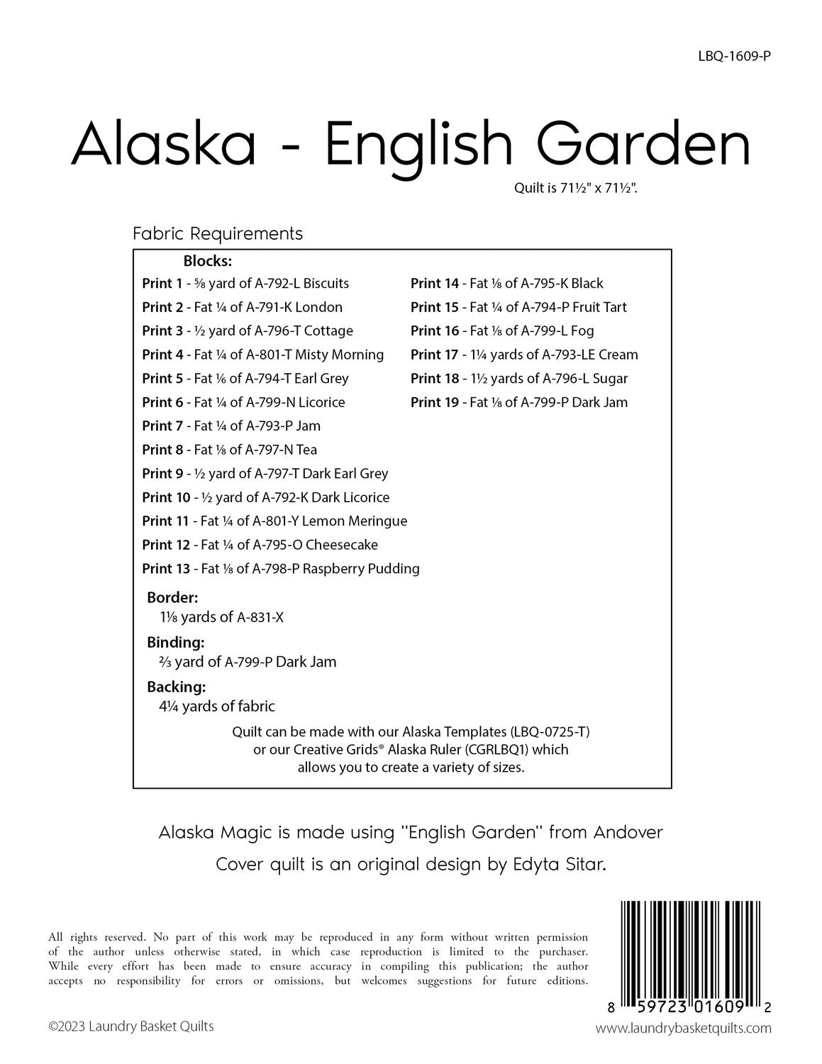 Alaska - English Garden Quilt Pattern by Laundry Basket Quilts
