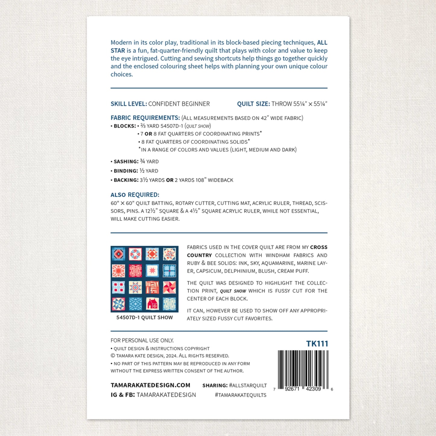 All Star Quilt Pattern by Tamara Kate