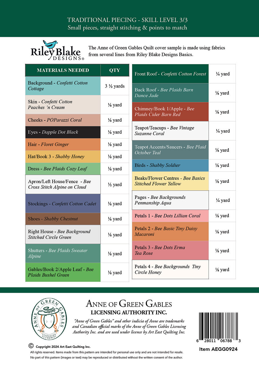 Anne of Green Gables Quilt Pattern by Art East Quilting Co
