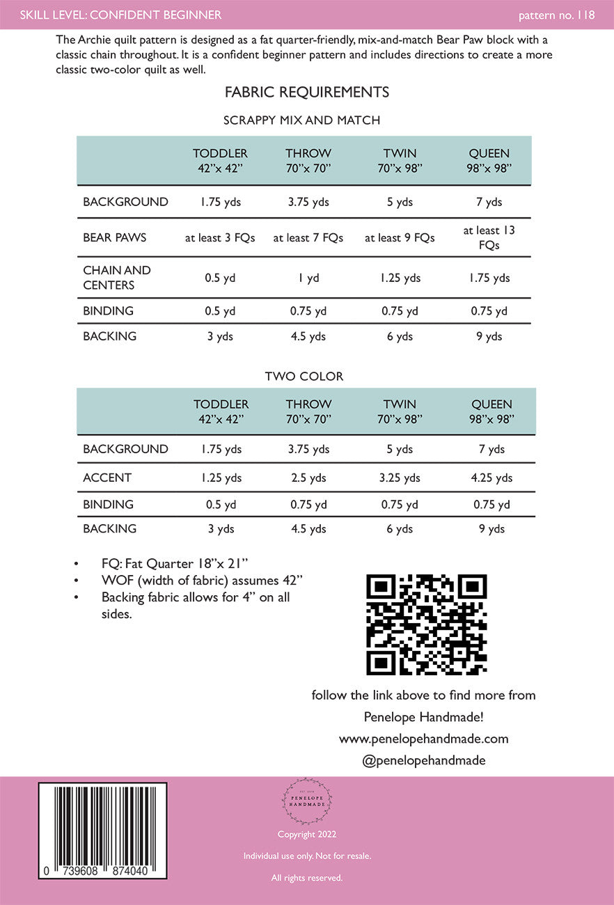 Archie Quilt Pattern by Penelope Handmade