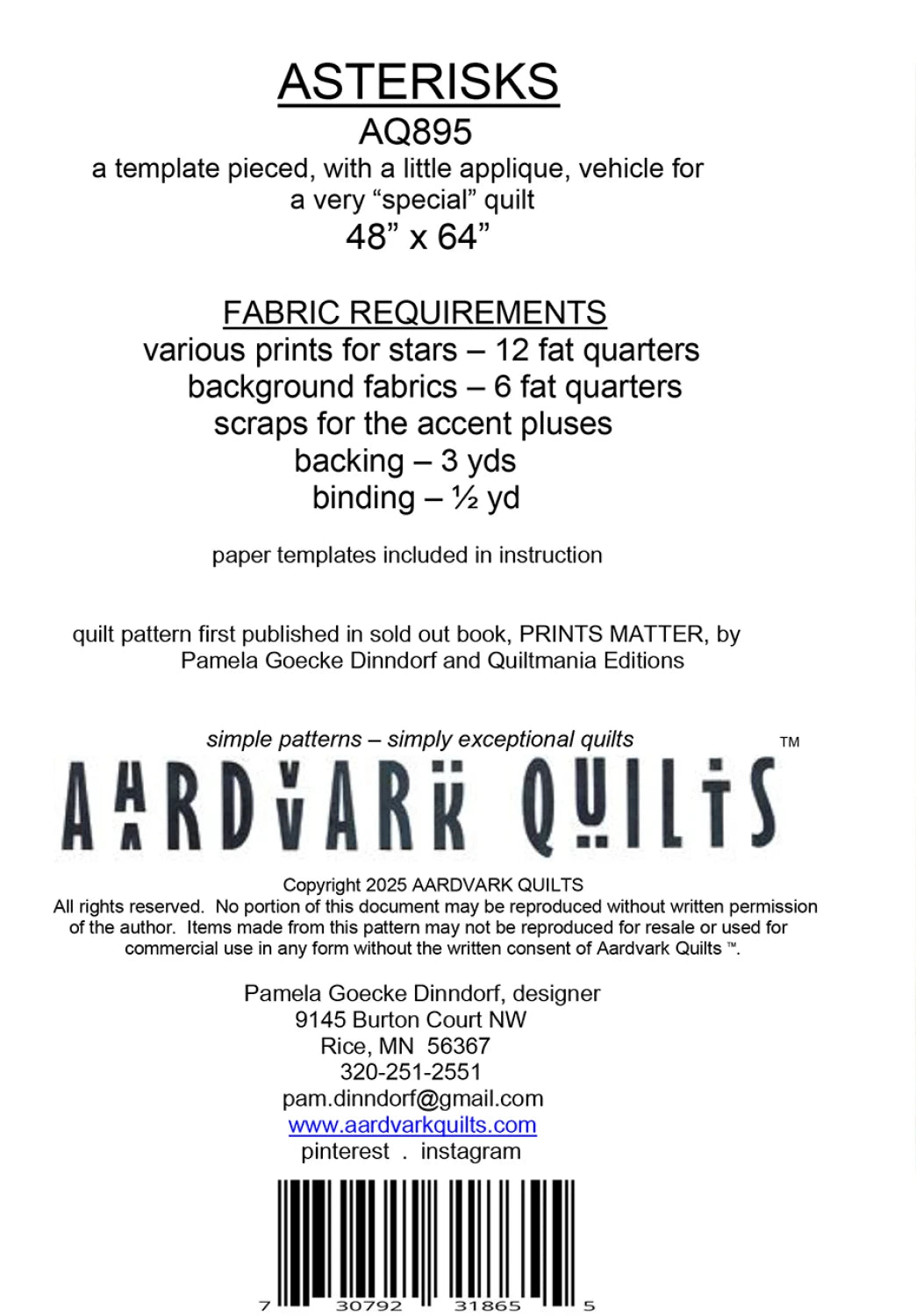 Asterisks Quilt Pattern by Aardvark Quilts