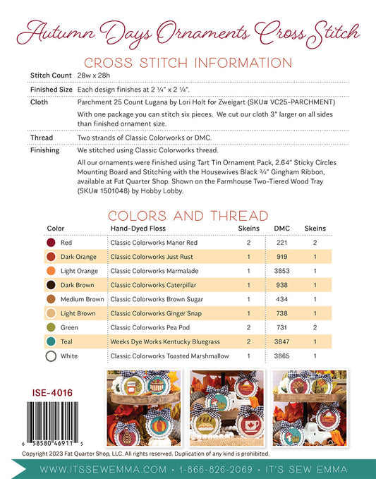 Autumn Days Ornaments Cross Stitch # ISE-4016 - Special Order
