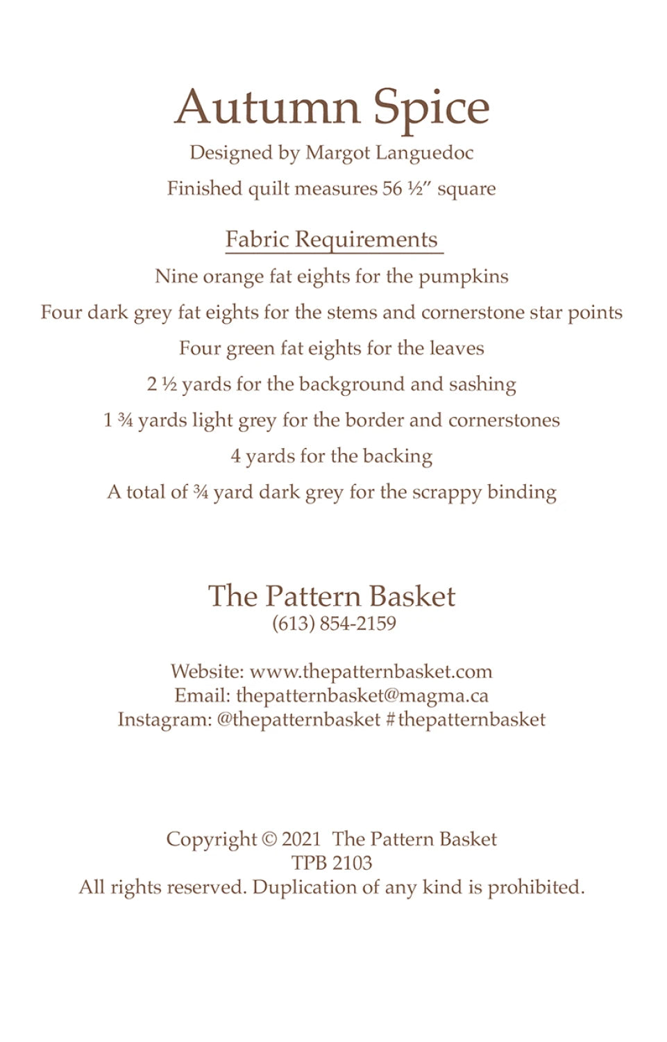 Autumn Spice Quilt Pattern by the Pattern Basket