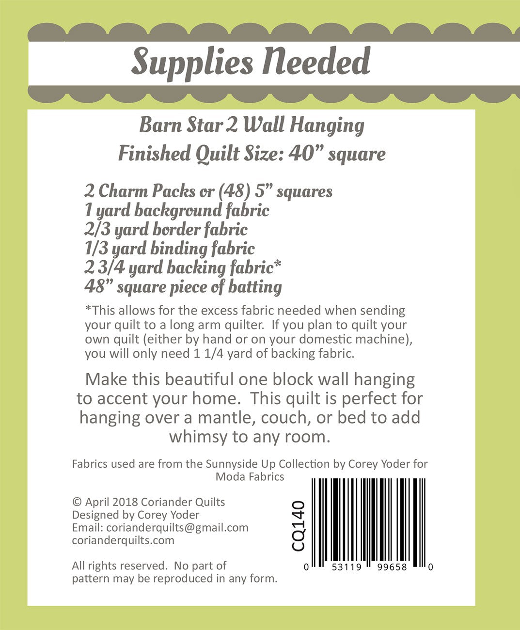 Barn Star 2 Quilt Pattern by Coriander Quilts - Special Order