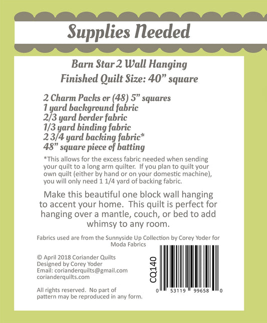 Barn Star 2 Quilt Pattern by Coriander Quilts - Special Order