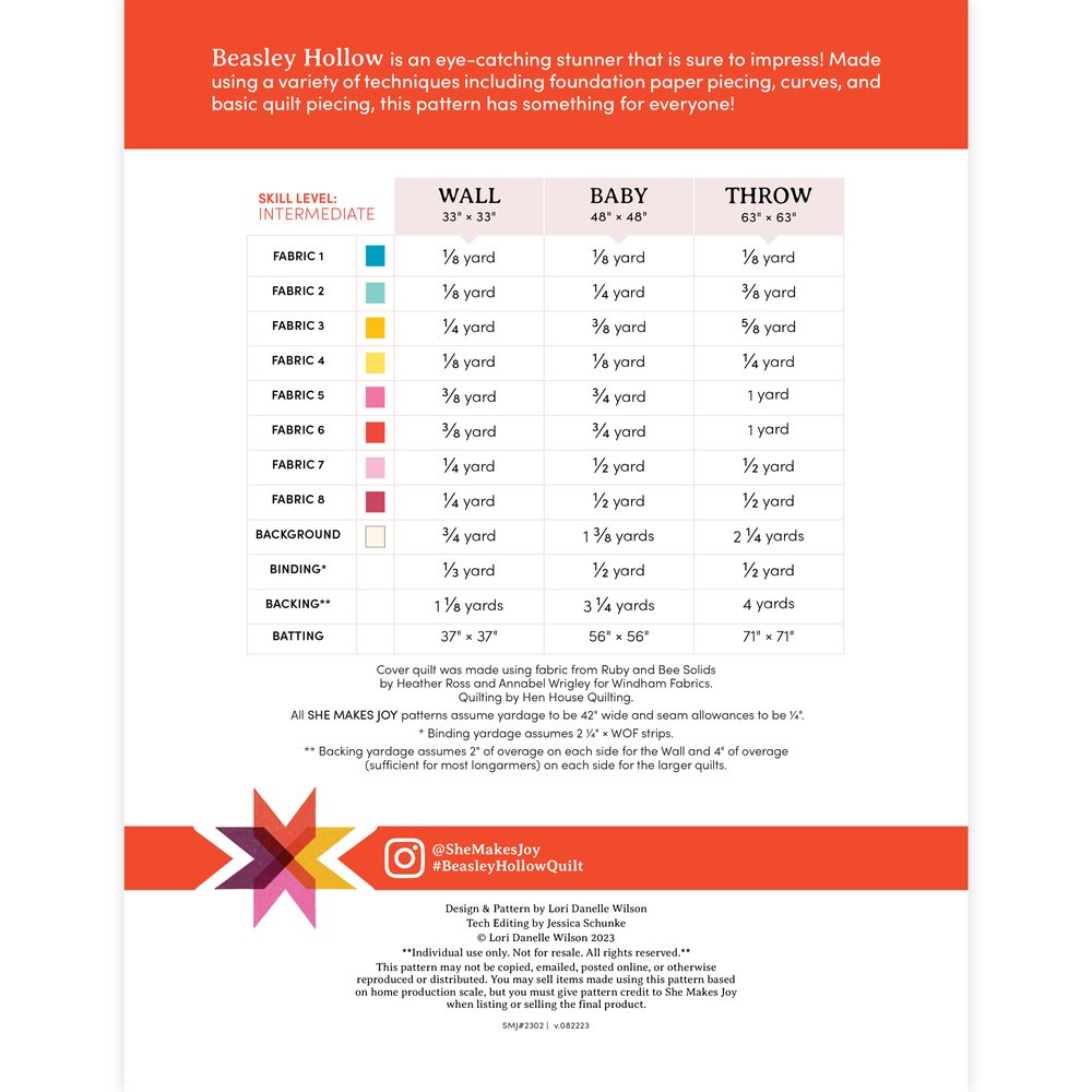 Beasley Hollow Quilt Pattern- Special order