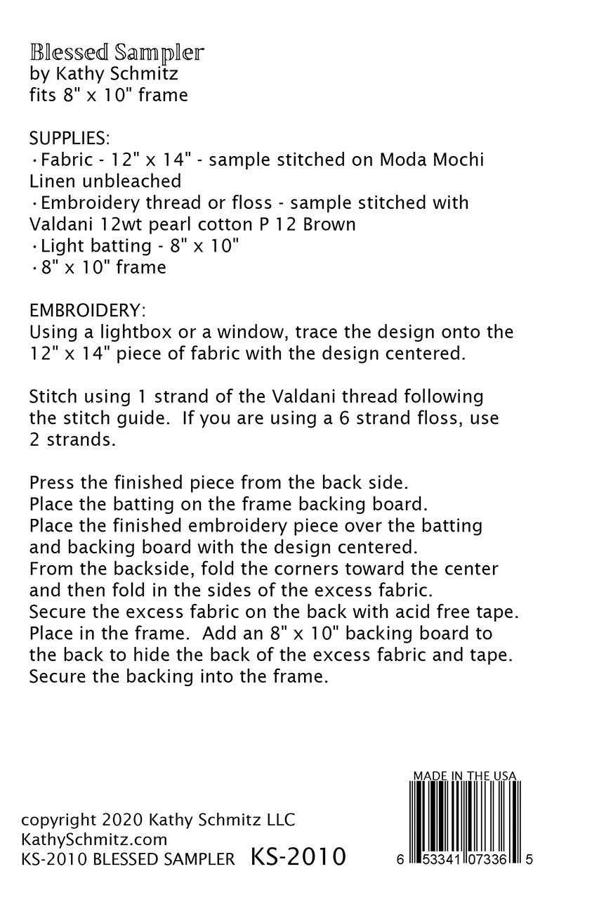 Blessed Sampler Embroidery Pattern by Kathy Schmitz