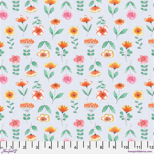 Blossom Brew by Anne Keenan Higgins: Pin Stripe Flowers PWAK046.XWHITE