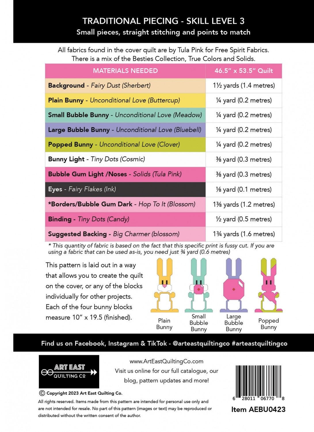 Blowing Up Bunnies Quilt Pattern by Art East Quilting