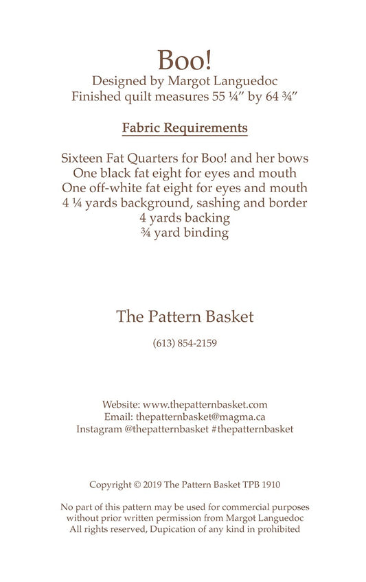 Boo Quilt Pattern by the Pattern Basket