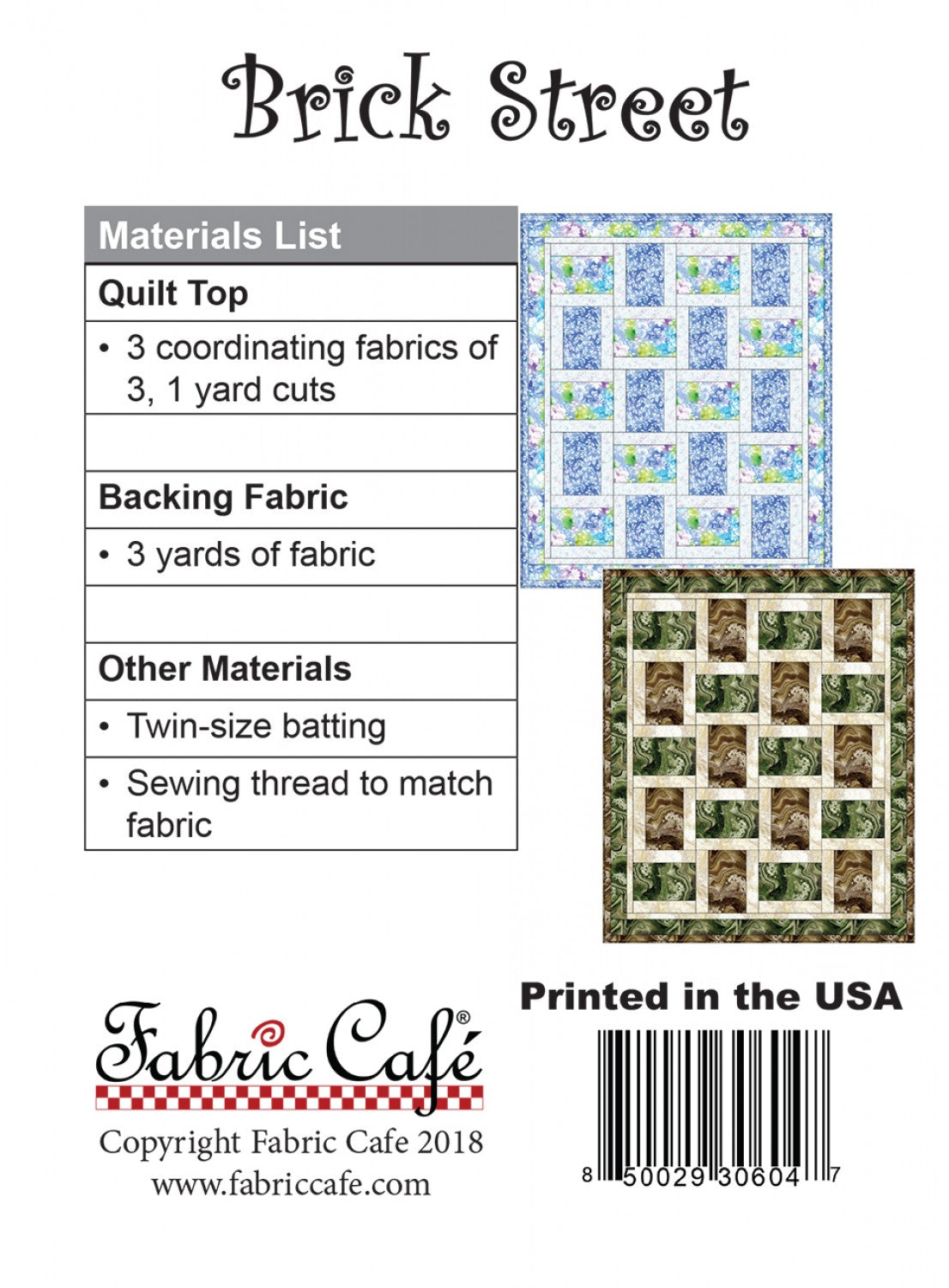 Brick Street Quilt Pattern by Fabric Cafe