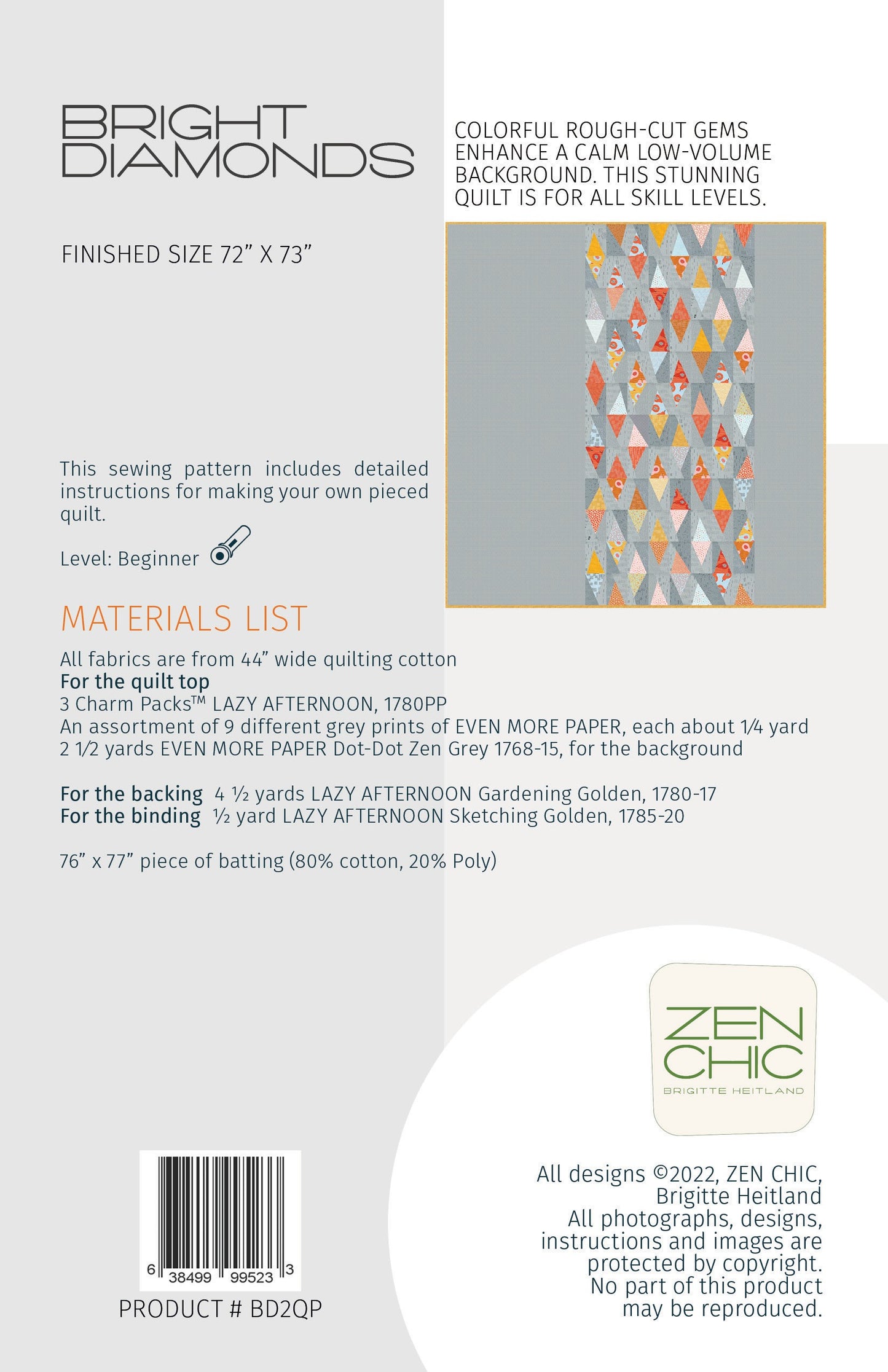 Bright Diamonds Quilt Pattern by Zen Chic