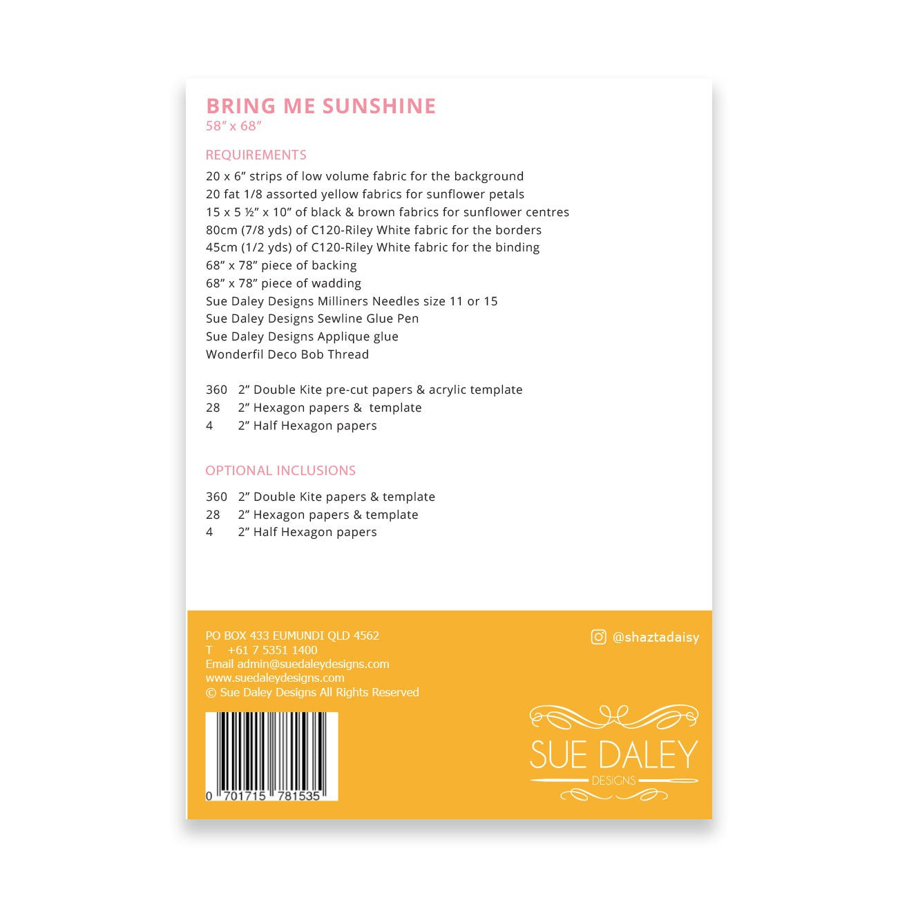 Bring Me Sunshine Quilt Pattern by Sue Daley