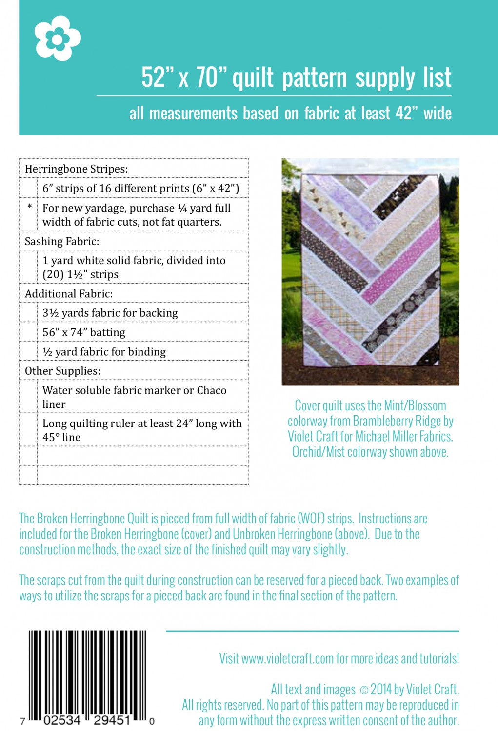 Broken Herringbone Quilt Pattern by Violet Craft