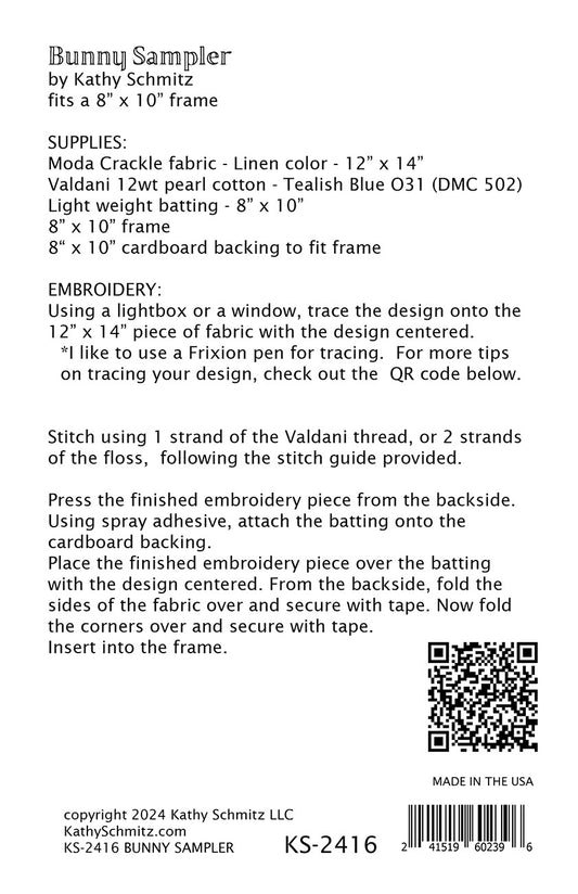 Bunny Sampler Embroidery Pattern by Kathy Schmitz