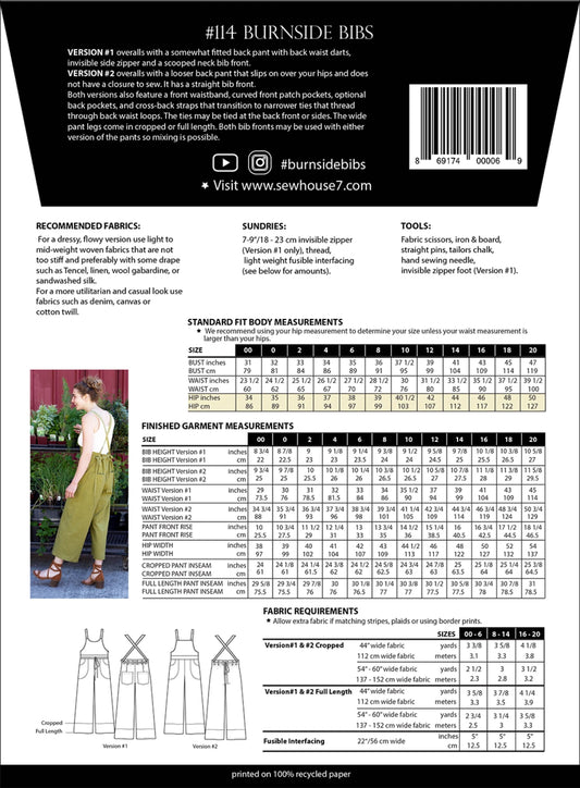 Burnside Bib Pattern by Sew House Seven - Size 00-20 - Special Order