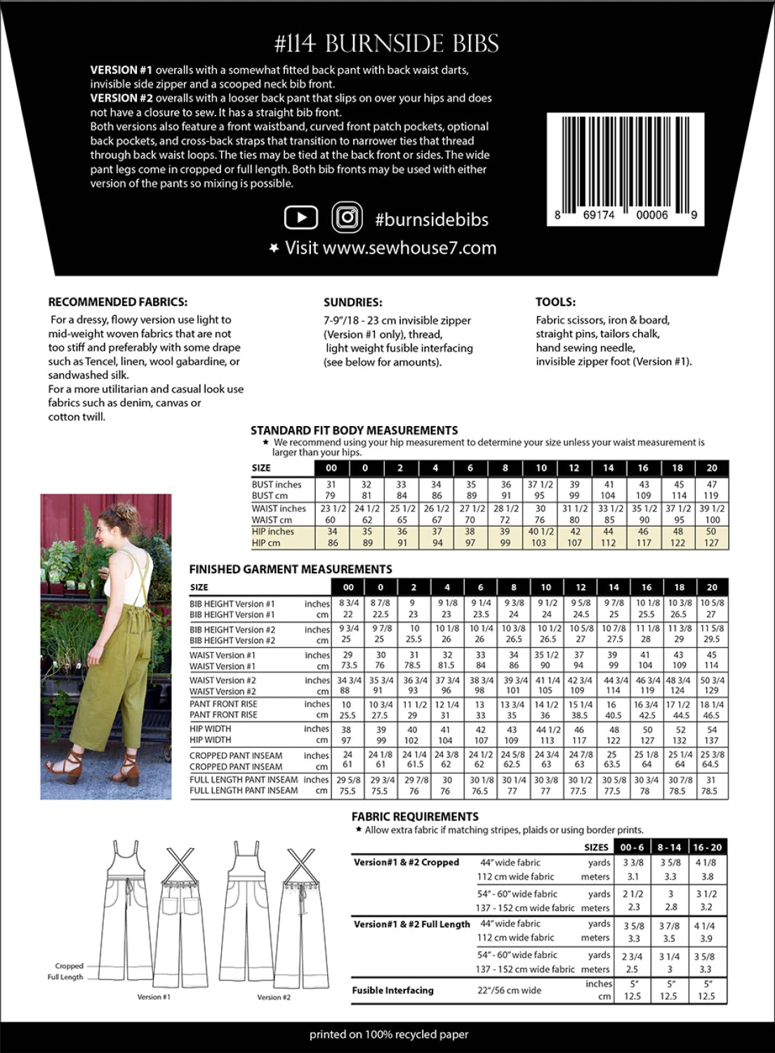 Burnside Bib Pattern by Sew House Seven - Size 00-20 - Special Order