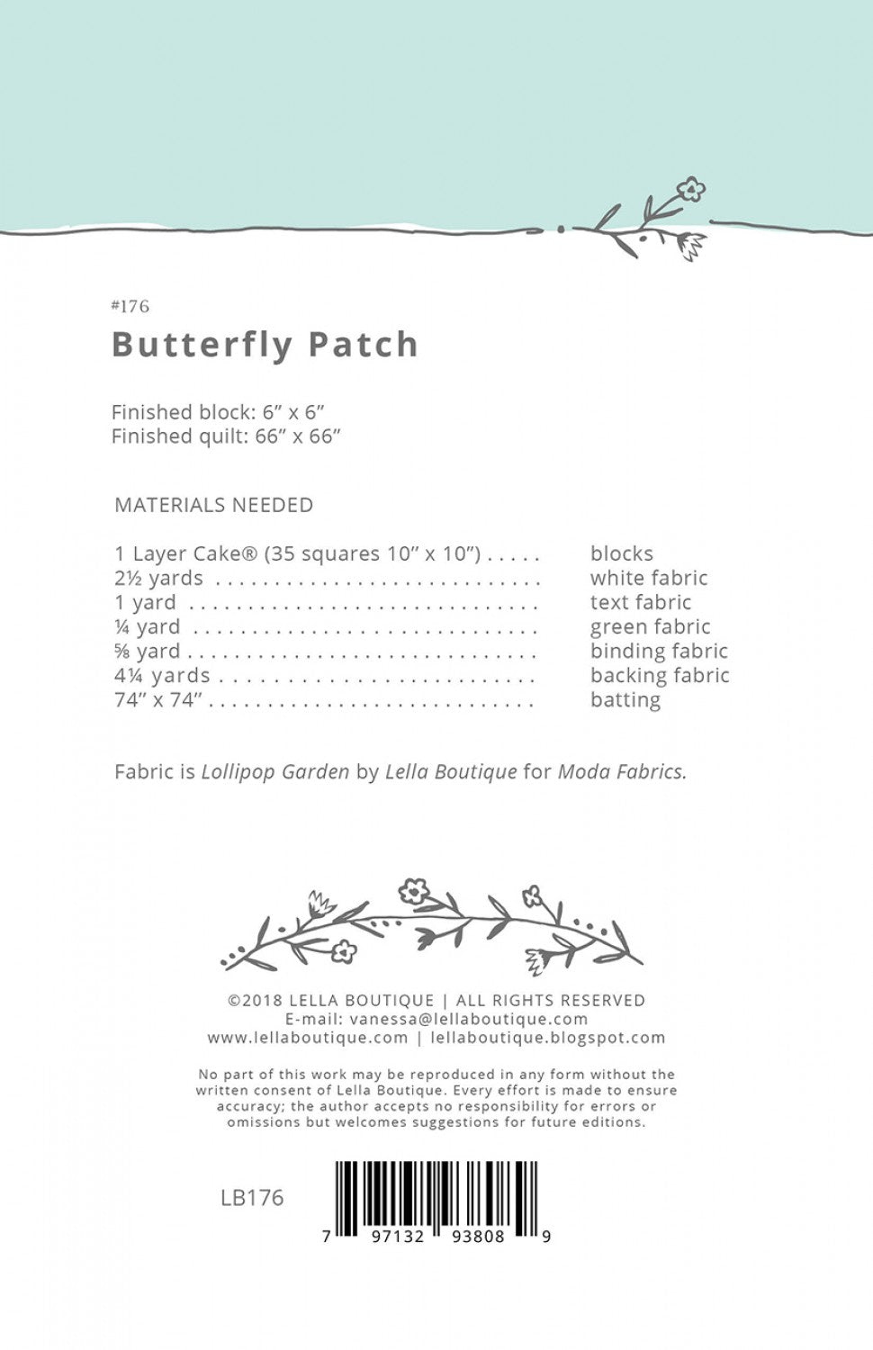 Butterfly Patch Quilt Pattern by Lella Boutique
