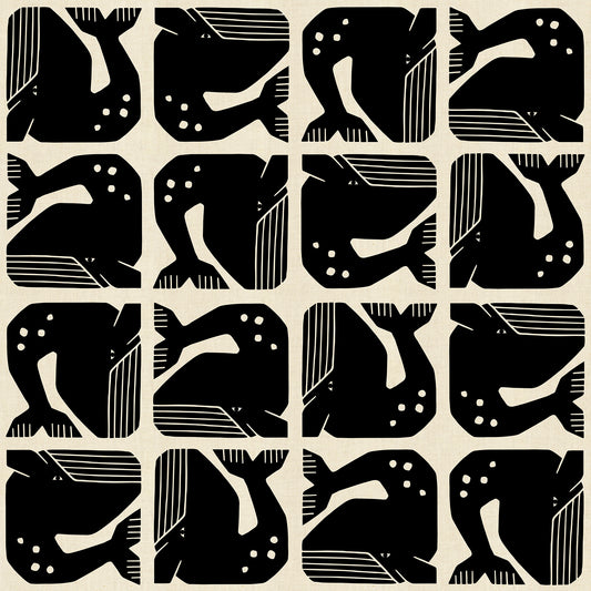 By the Seaside II by Loes Van Oosten : Grumpy Whale Black Unbleached LV100-BK2U