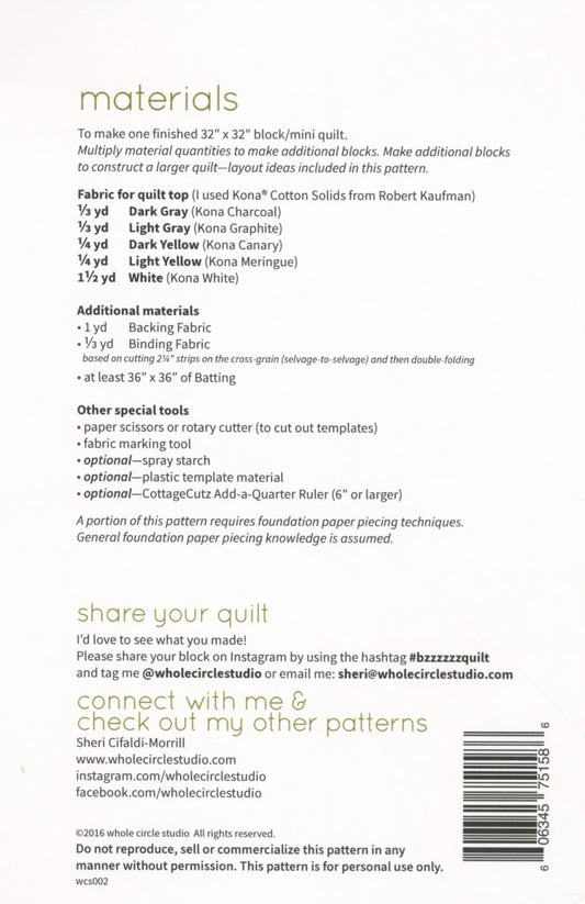 Bzzzzzz Mini Quilt Pattern by Whole Circle Studio