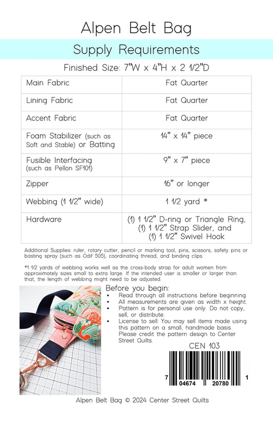 Alpen Belt Bag Pattern by Kristina Brinkerhoff