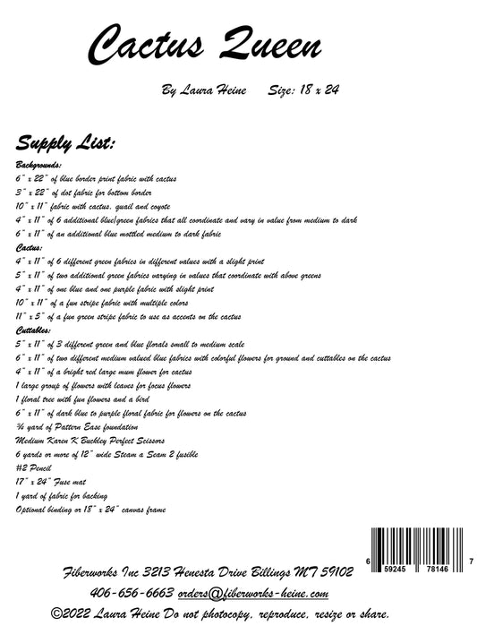 Cactus Queen Collage Pattern by Laura Heine # FWLHCQ - Special Order