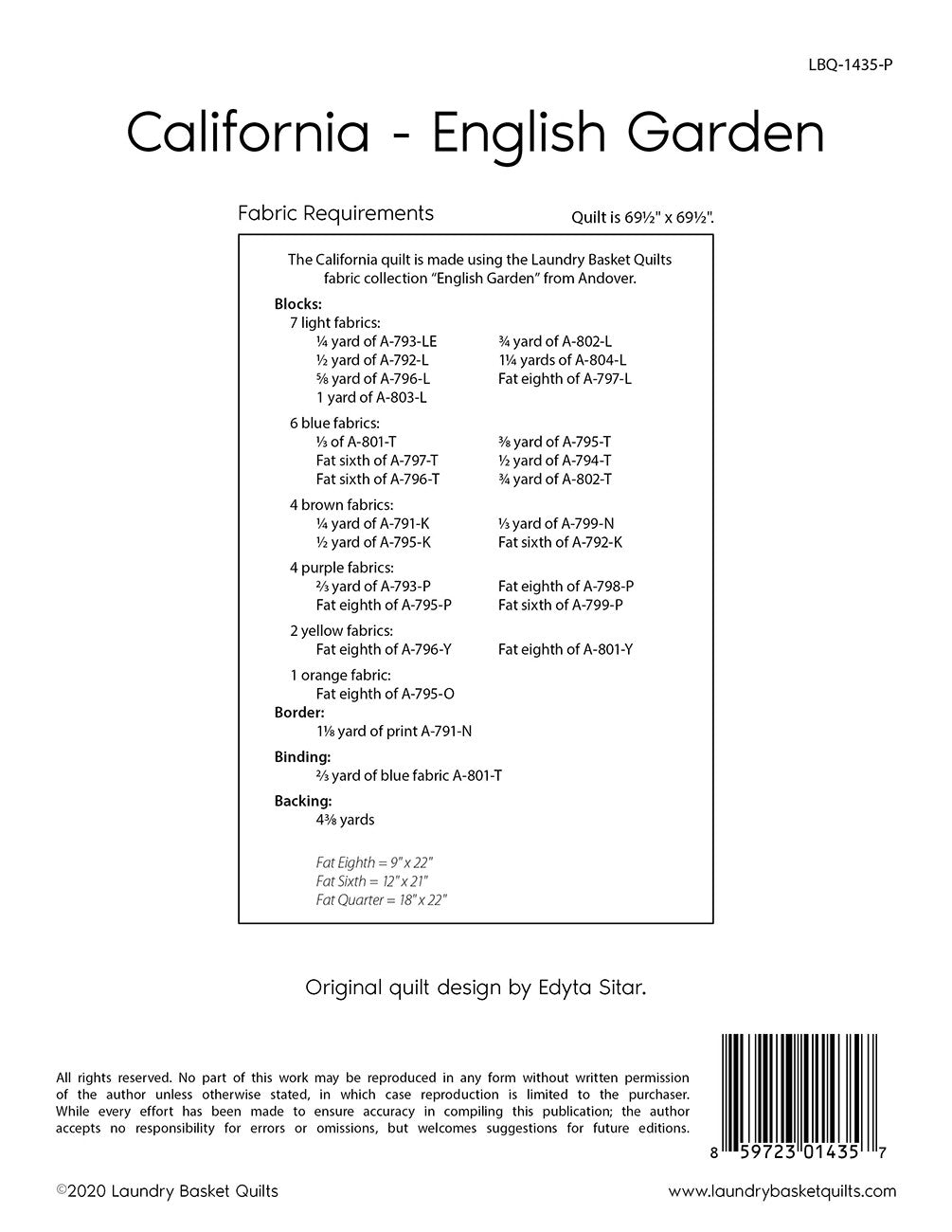 California - English Garden Quilt Pattern by Laundry Basket Quilts