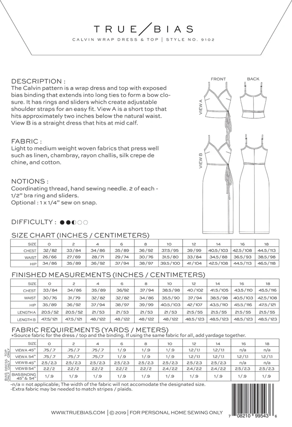 Calvin Top & Wrap Dress Pattern by TrueBias Patterns : Size 0-18 - Special Order