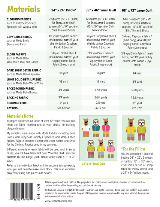 Capybara and Sloth Quilt Pattern by Elizabeth Hartman