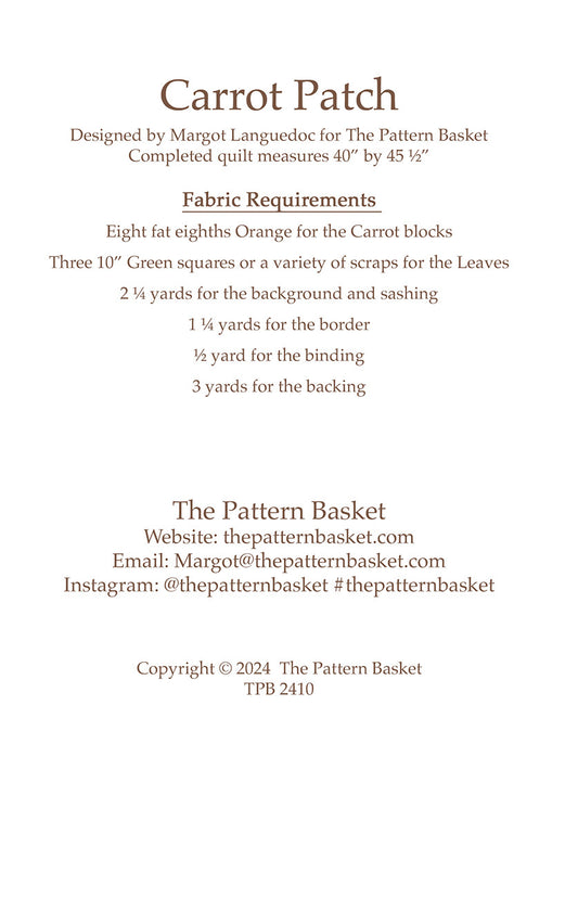 Carrot Patch Quilt Pattern by The Pattern Basket