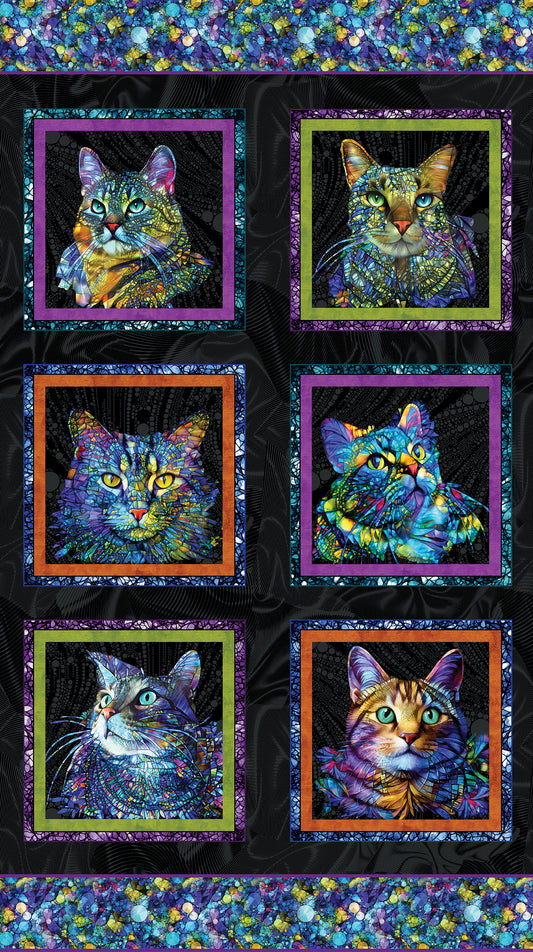 Cat Artistry by Peggy Collins : Panel Black/Multi 16732-12