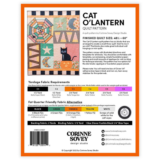 Cat O'Lantern Applique Quilt Pattern by Corinne Sovey CSDS-CO307 - Special Order