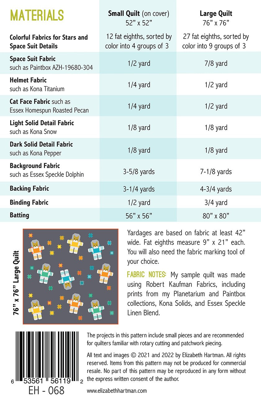 Cats in Space Quilt Pattern by Elizabeth Hartman