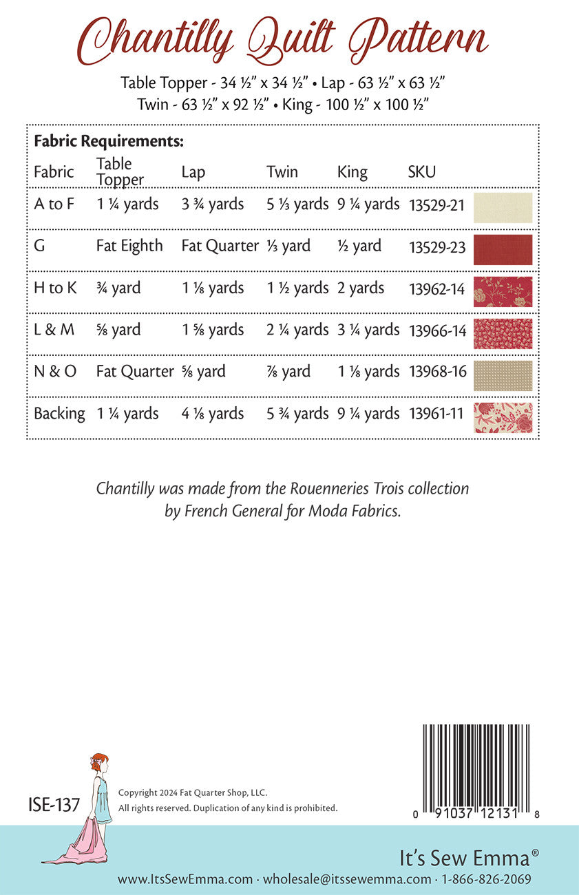 Chantilly Quilt Pattern by It’s Sew Emma