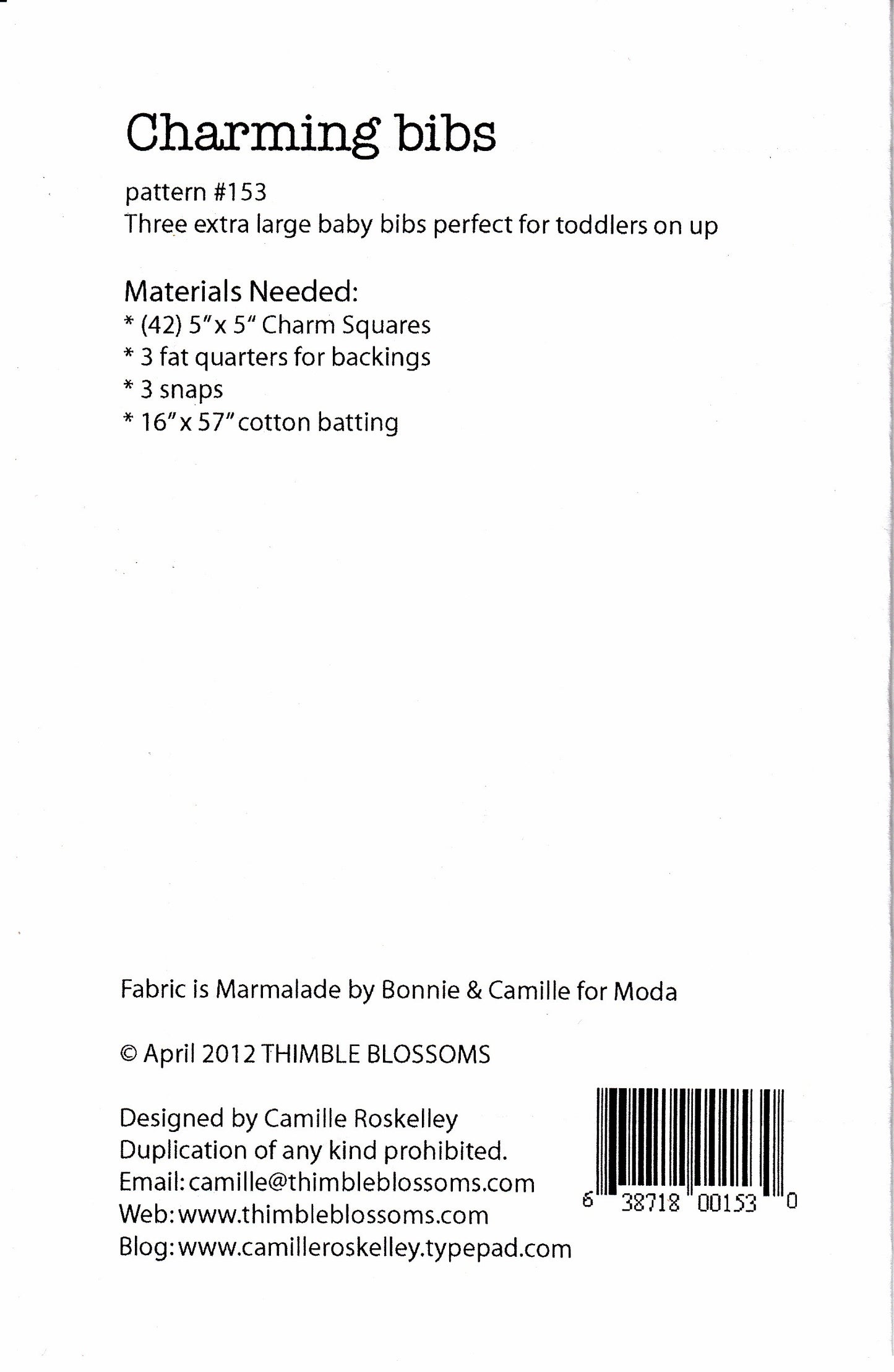 Charming Bibs Pattern by Thimble Blossom