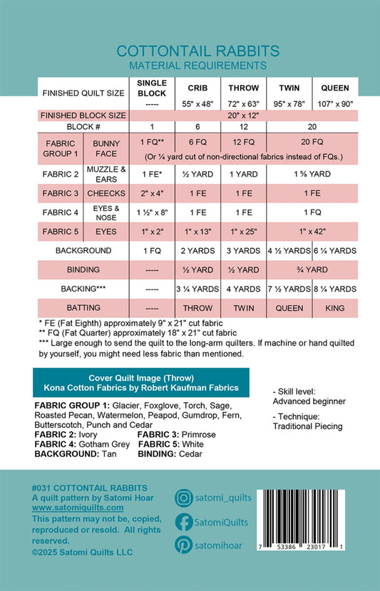 Cottontail Rabbits Quilt Pattern by Satomi Quilts