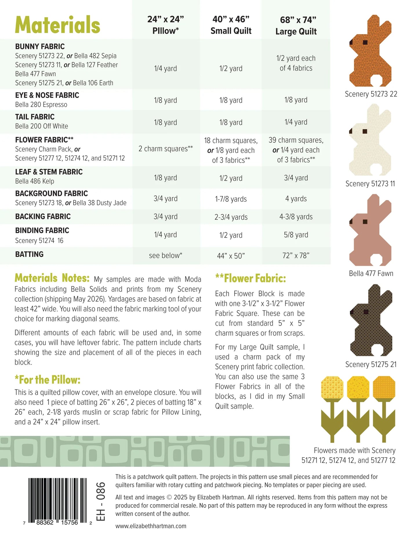 Cottontails Quilt Pattern featuring Scenery by Elizabeth Hartman - Estimated Arrival Feb. 2026