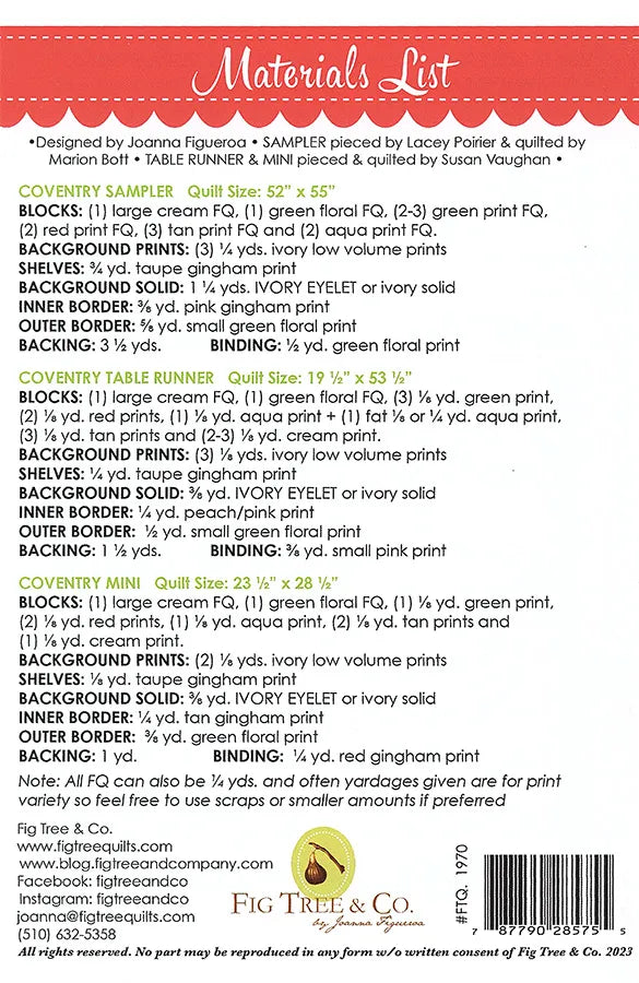 Coventry Quilt Pattern by Fig Tree & Co.