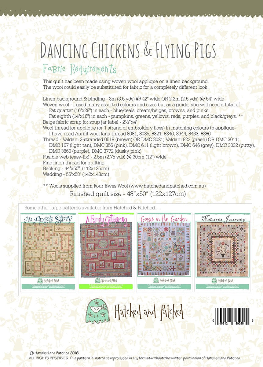 Dancing Chickens and Flying Pigs Applique Quilt Pattern by Hatched & Patched