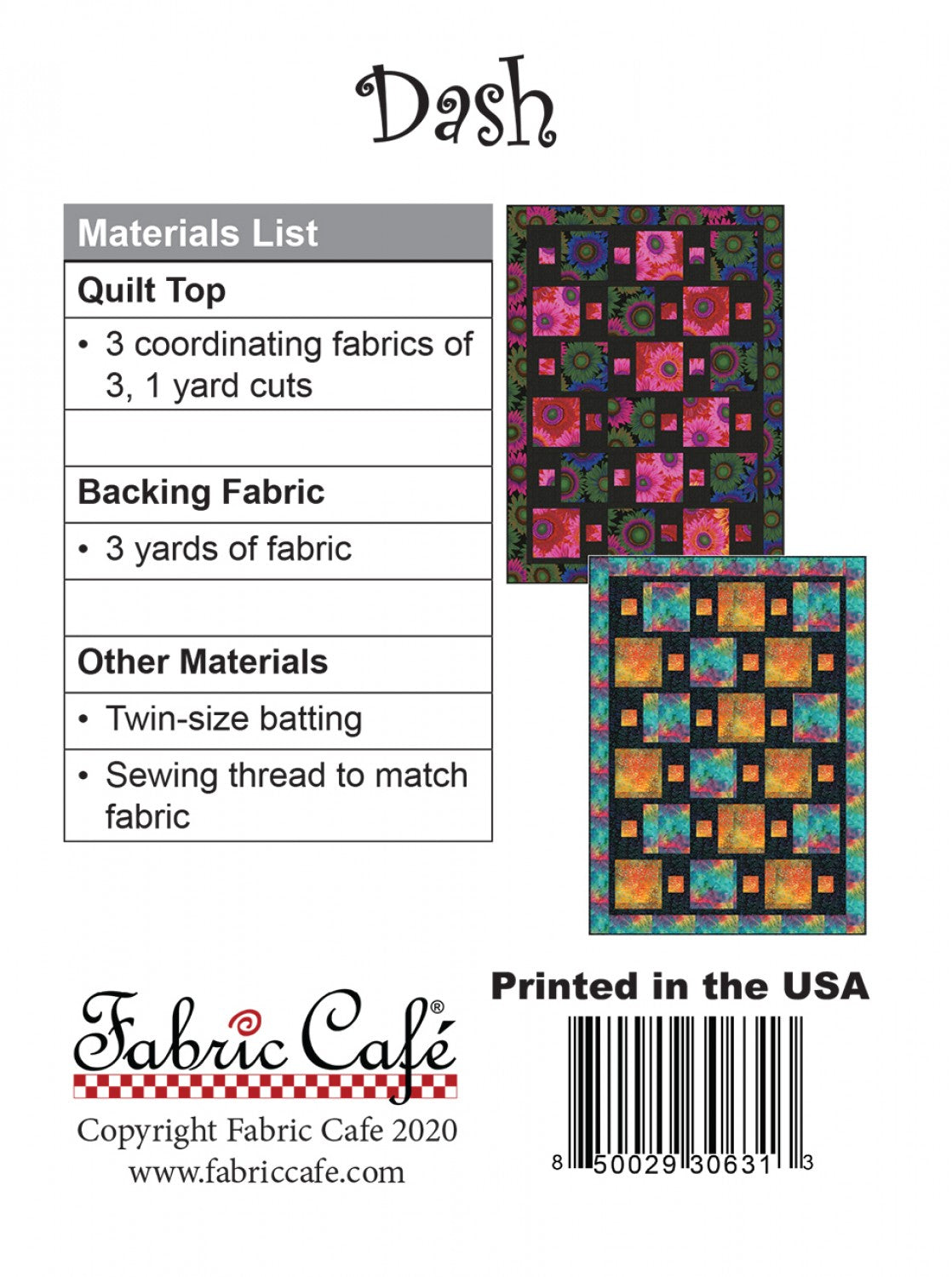 Dash Quilt Pattern by Fabric Cafe